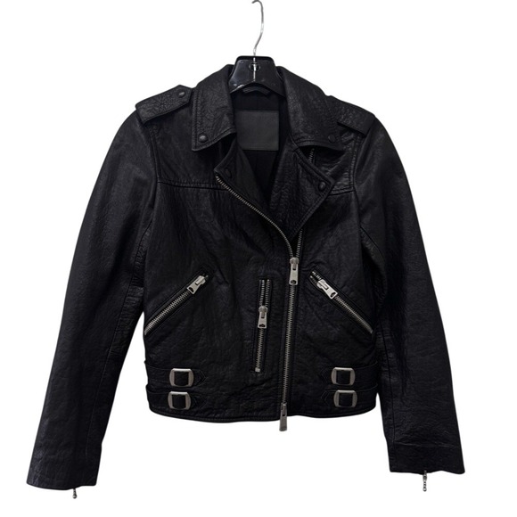 ALL SAINTS Watson black Leather Biker Moto Jacket size US 0